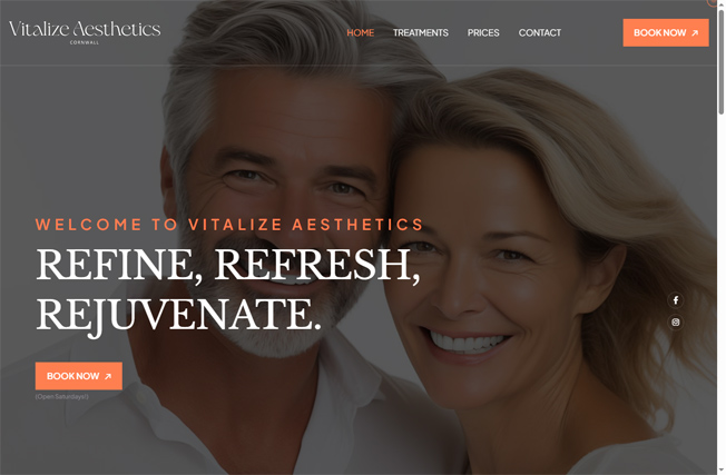 Custom website design for Vitalize Aesthetics — a professional, nurse-led aesthetics clinic in Cornwall offering expert wrinkle treatments with care and confidence.